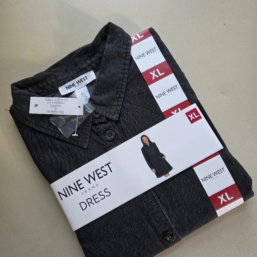 Nine West Jeans Griffen‎ Denim Shirtdress XL Dark Wash Button Front Pockets